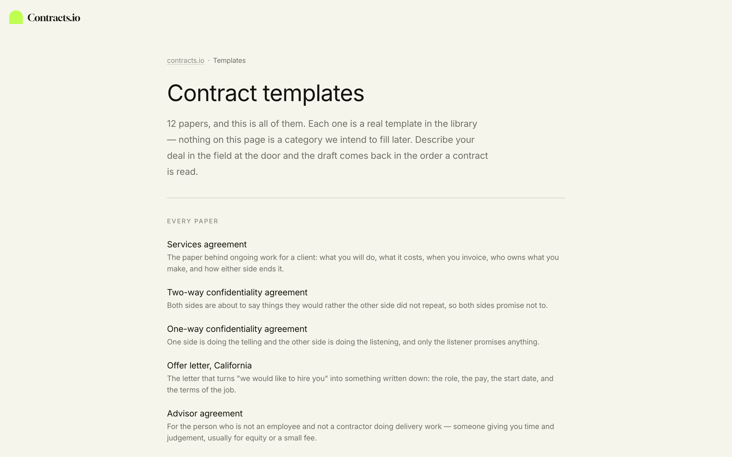 The contracts.io templates index.